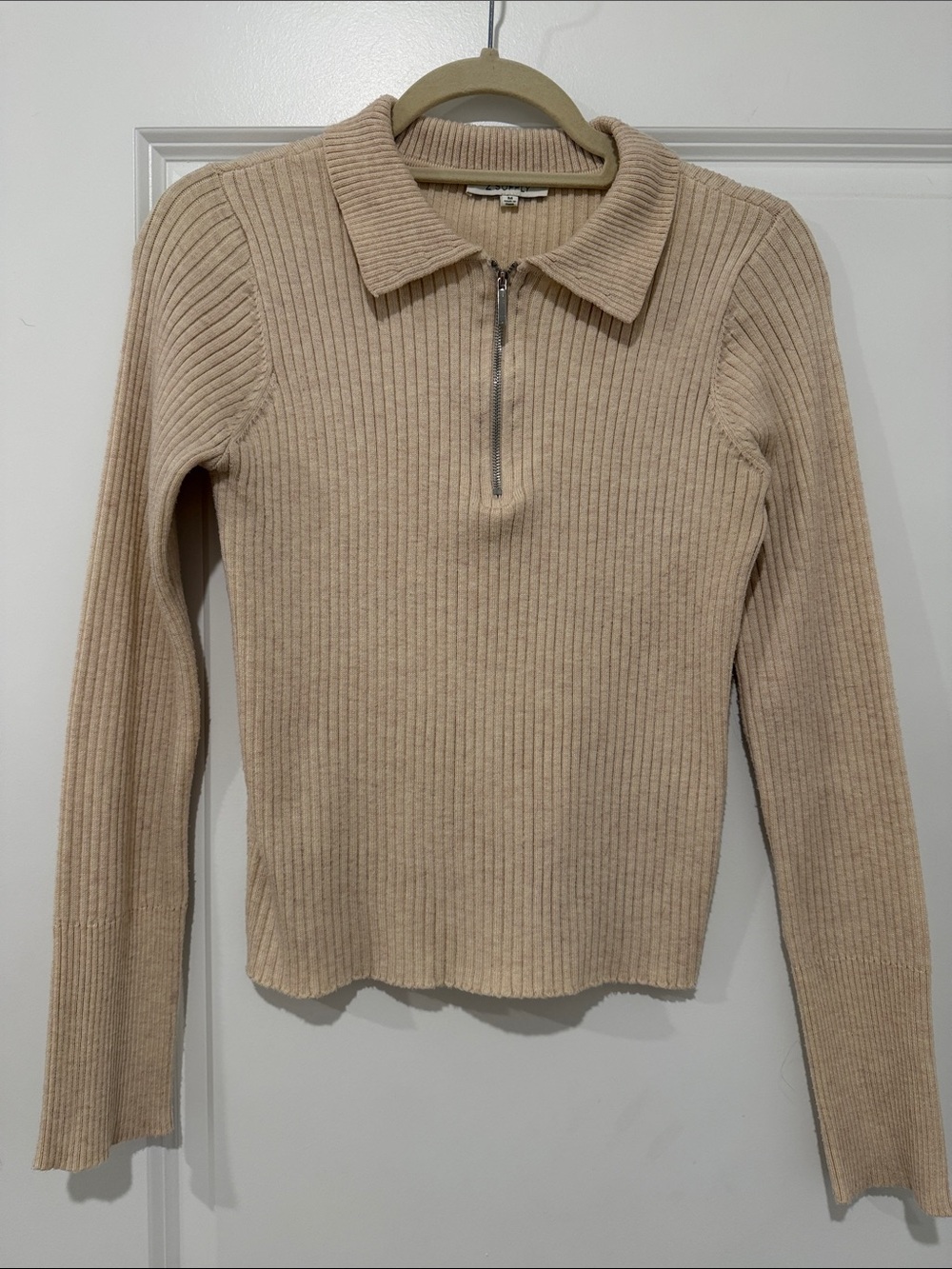 Z Supply Ribbed quarter Zip Polo in Beige